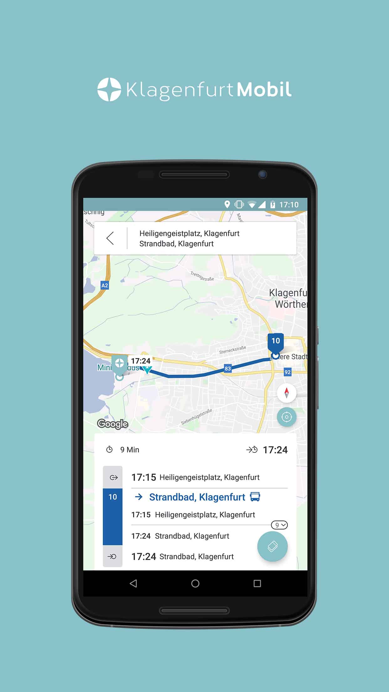 Klagenfurt Mobil App Routenvorschau